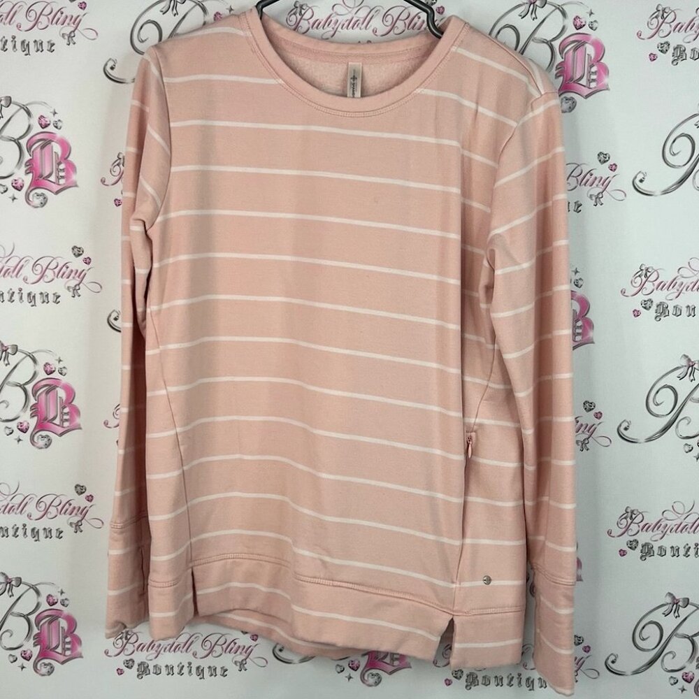 Shambhala sweater light pink stripes comfy pull on Striped Pink Long Sleeve Top